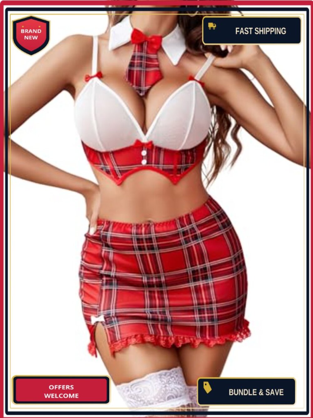 Women's Cosplay Lingerie Set 4-Piece Mini Skirt Bustier Outfit